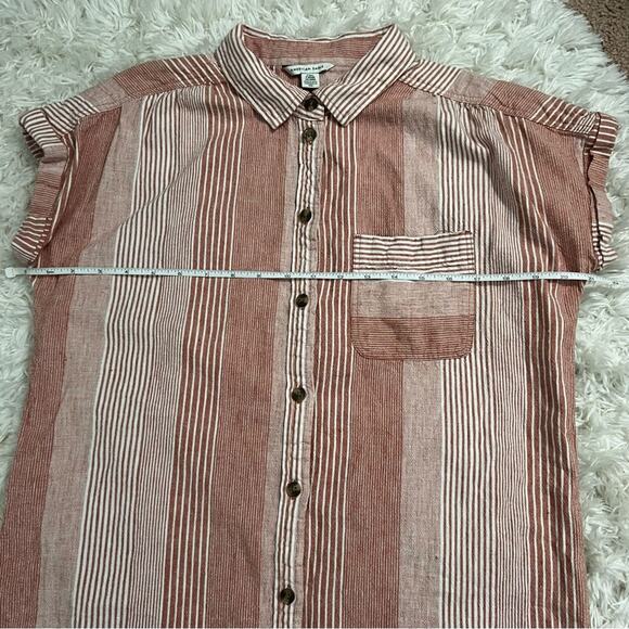 American Eagle Burnt Orange and Cream Striped Button Front Dress Size S Tall - Picture 8 of 9